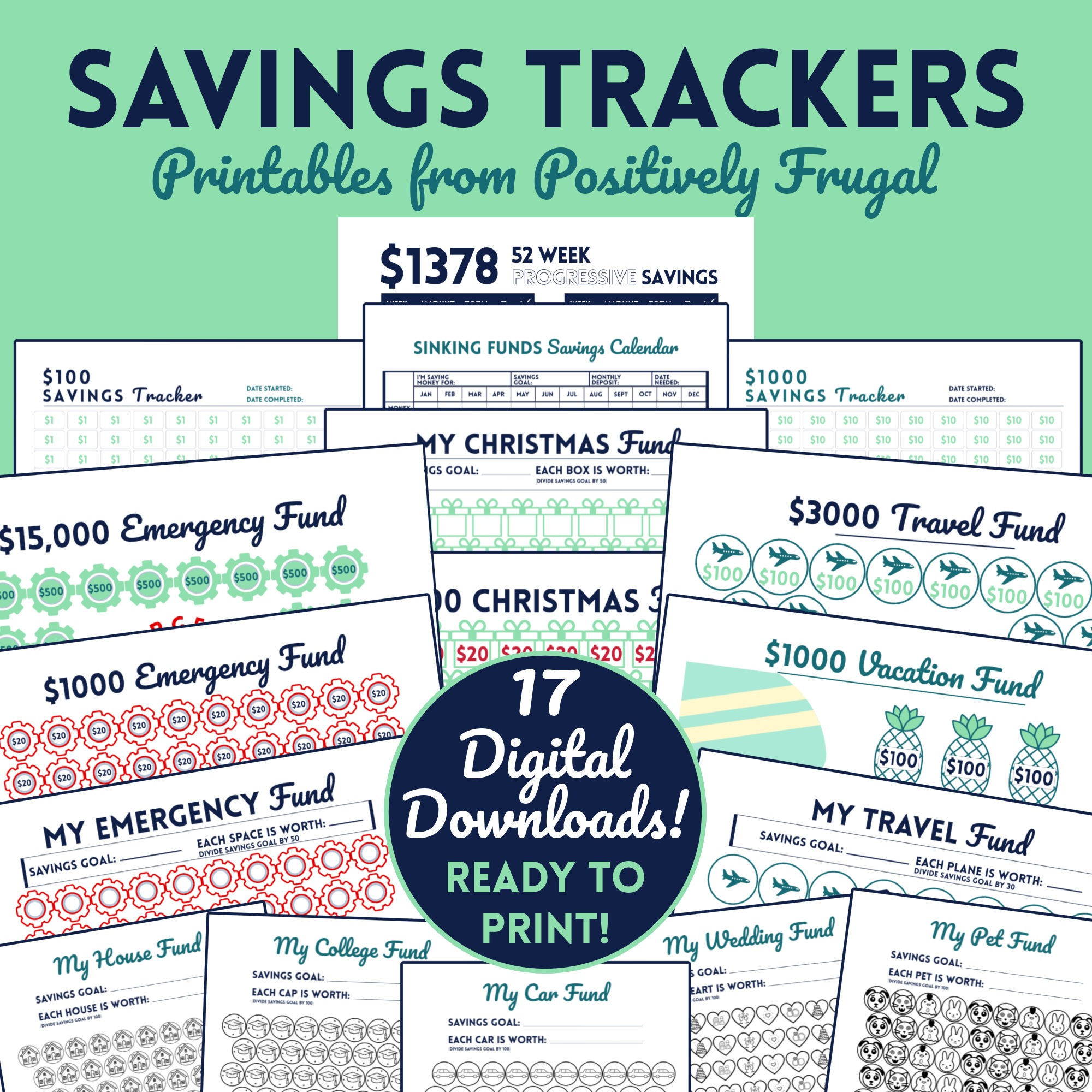 Savings Trackers 17 Printables Etsy by PositivelyFrugal.com