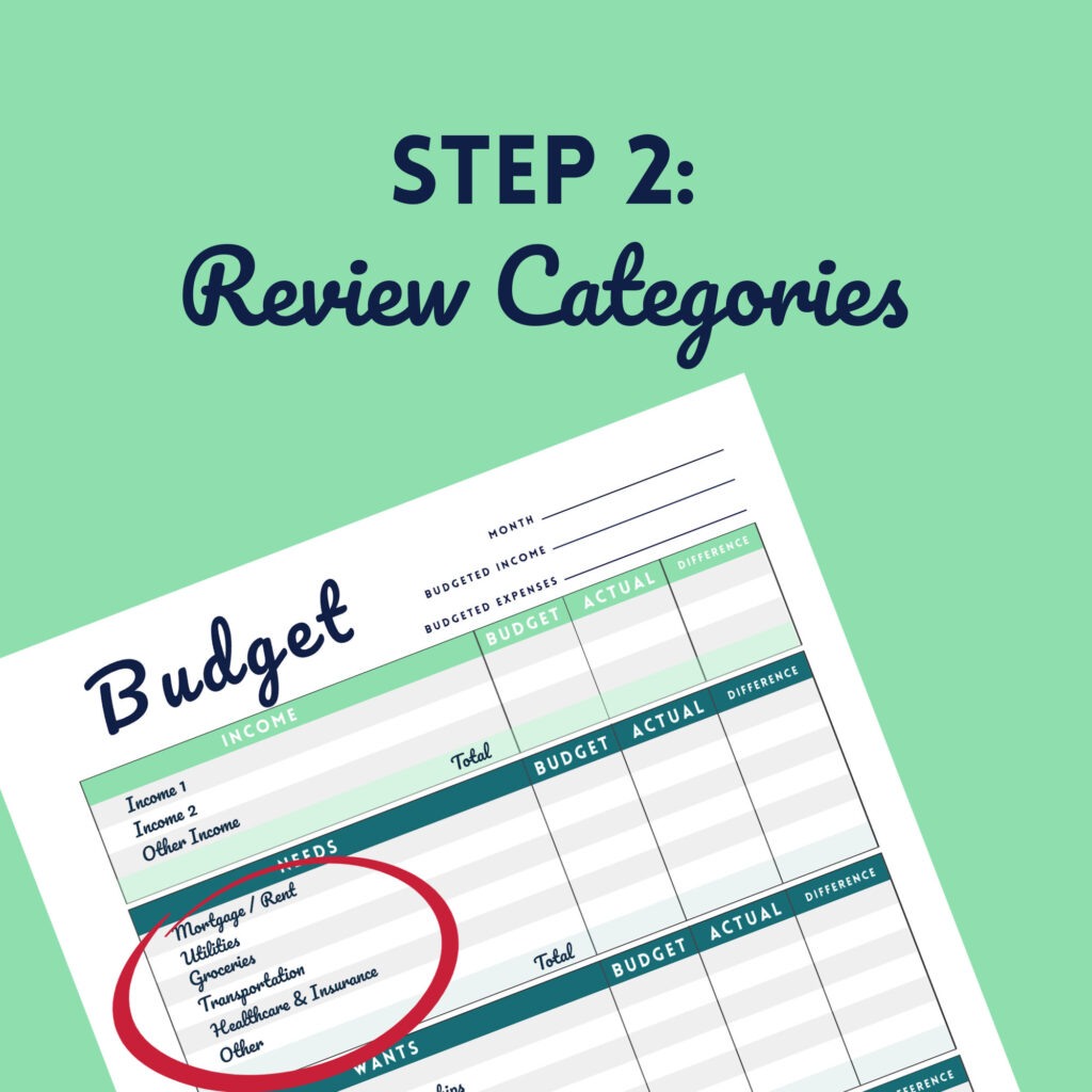 Step 2 Review Categories of Printable Budget