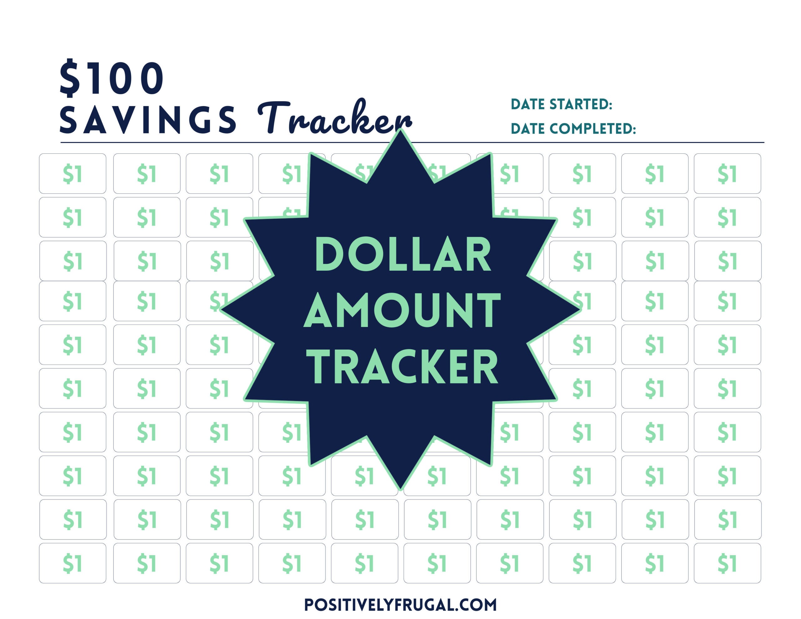 Dollar Amount Tracker by PositivelyFrugal.com